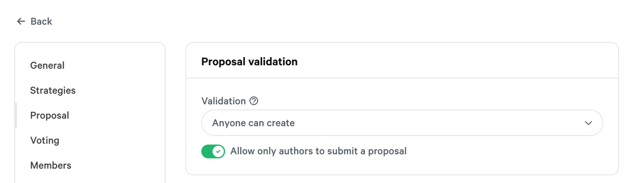 With Authors Only mode you don't need any additional validation for proposal creation.