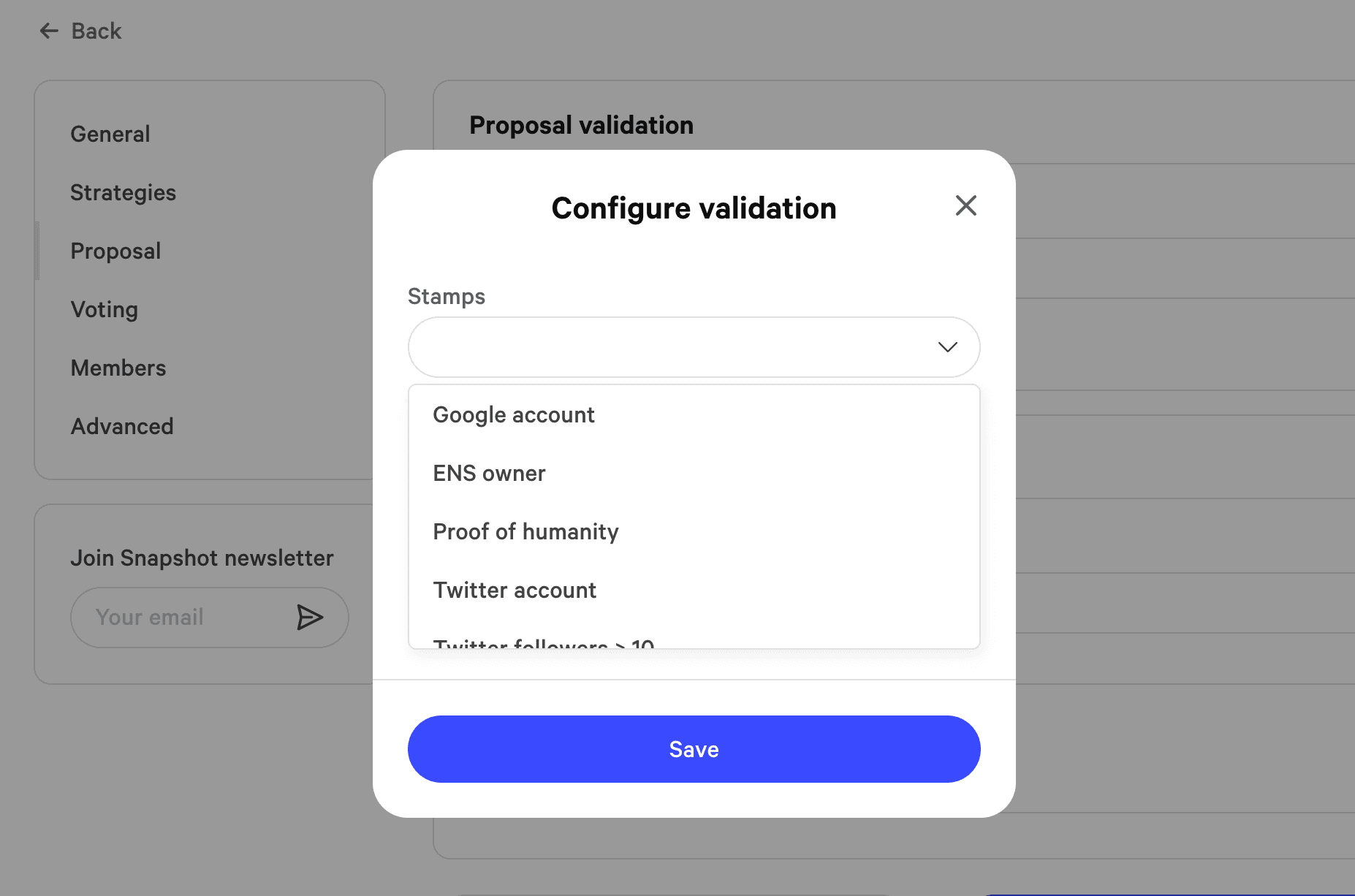 Select stamp required for the proposal creation. You can choose multiple!